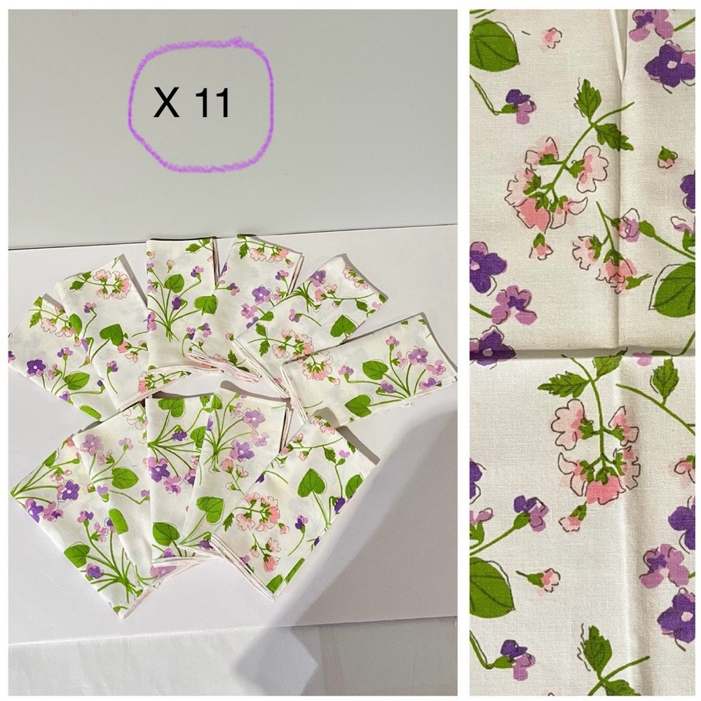 Vera Neumann Vintage Floral Napkin Cotton Linens Set Vintage MCM Flower 70s 60s